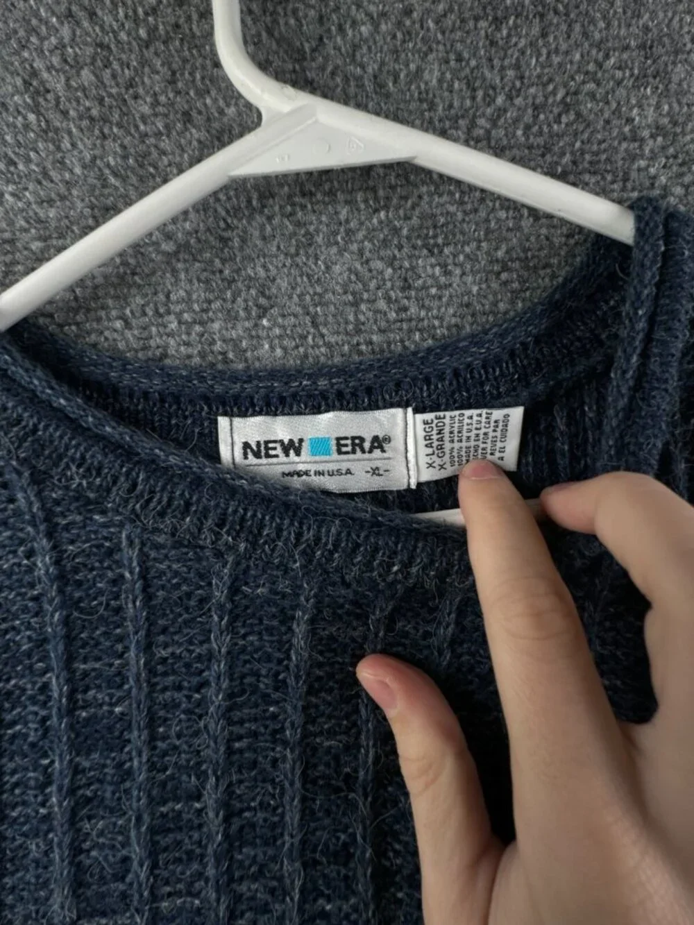 VTG New Era USA Made Knit Sweater XL Blue Pullover Crew Neck Acrylic Adult Rare